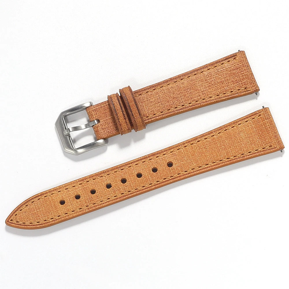 20mm 22mm Italian Leather Watch Strap Premium Handcrafted Linen Texture Tanned Babele Watchband Quick Release Retro Wristband