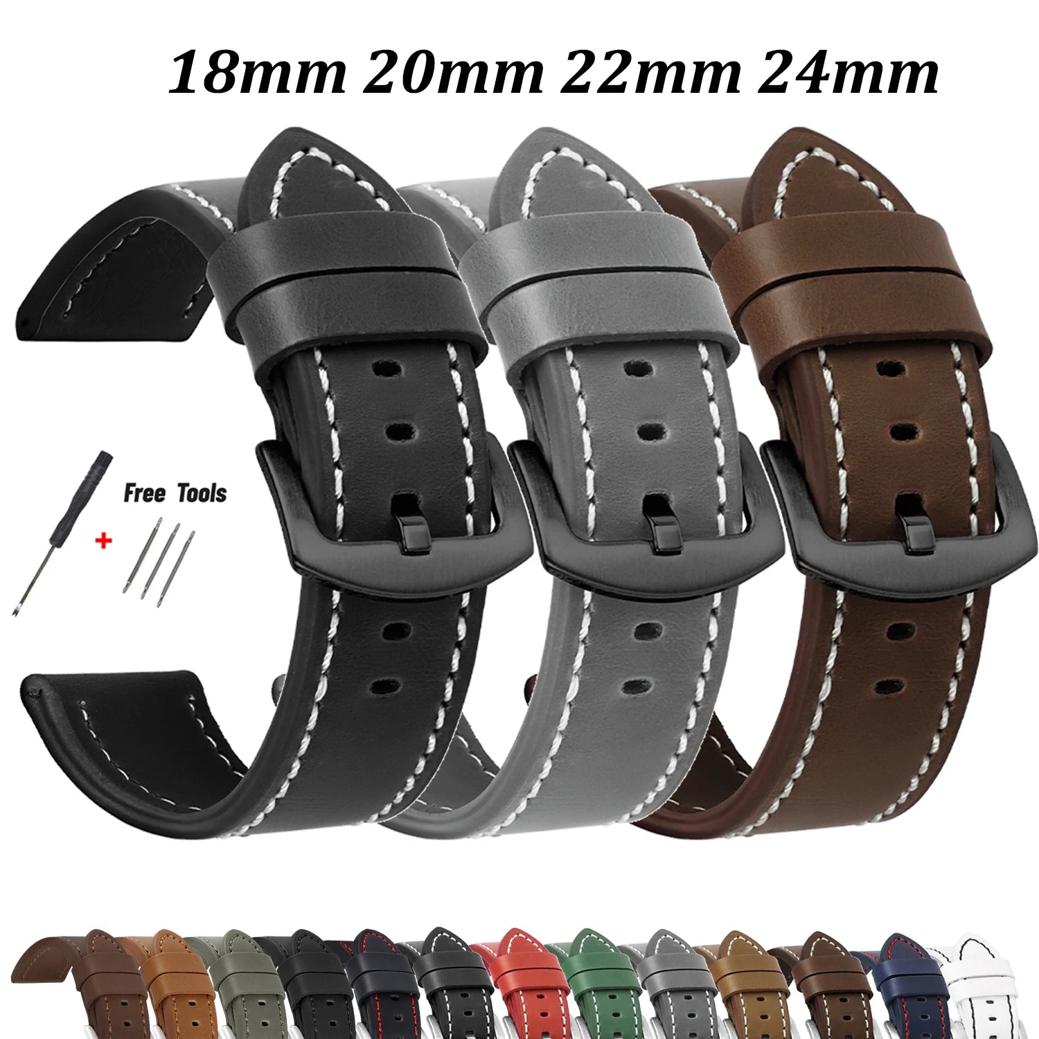 18mm 20mm 22mm 24mm Geniune Retro Calfskin Leather Watchband Sport Vintage Yellow Brown Wrist Strap for Samsung for Huawei