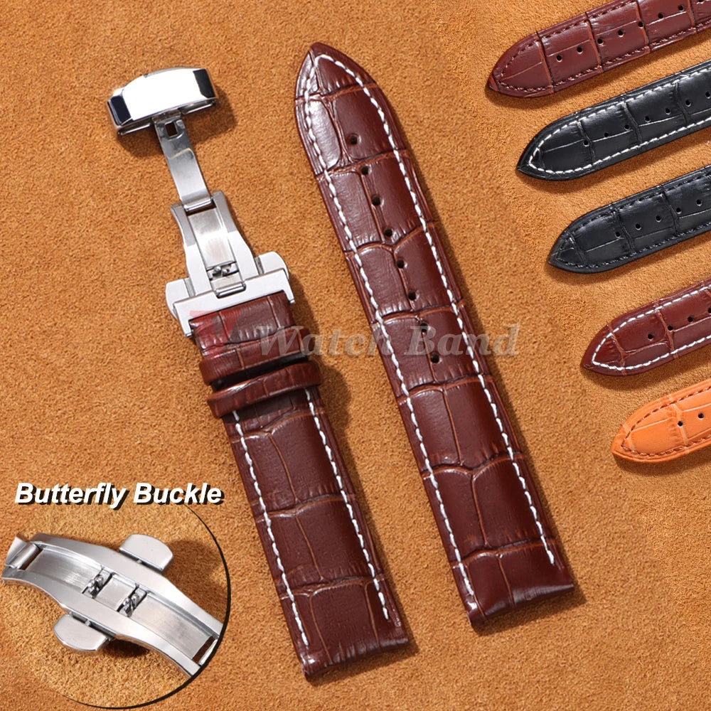 12/14/16/18/19/20/21/22/24mm Crocodile Pattern Straps for Wrist Bracelet Vintage Leather Watch Band for Omega Butterfly Buckle