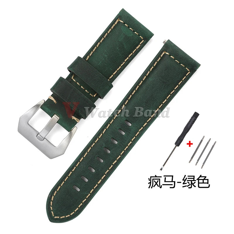 Geniune Retro Calf Leather Watchbands for Panerai 24mm 26mm 20mm 22mm Cowhide Crazy Horse Straps for Samsung for Huawei Watch