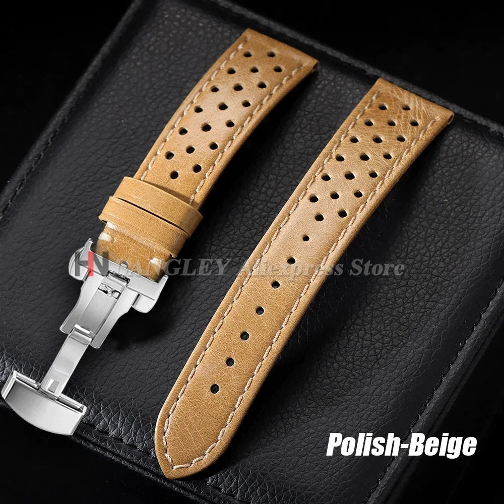 Genuine Calfskin Leather Watchband for Omega Business Wrist Band for Seiko 22mm 20mm 18mm Butterfly Buckle Breathable Men Straps
