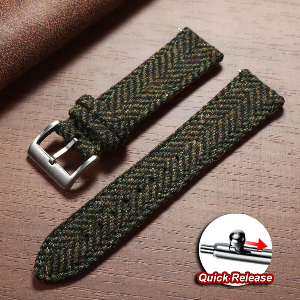 Quick Release Weave Bracelet for Omega for Seiko Vintage Genuine Cowhide Tweed Nylon Strap 18mm 20mm 22mm Smartwatch Watch Band