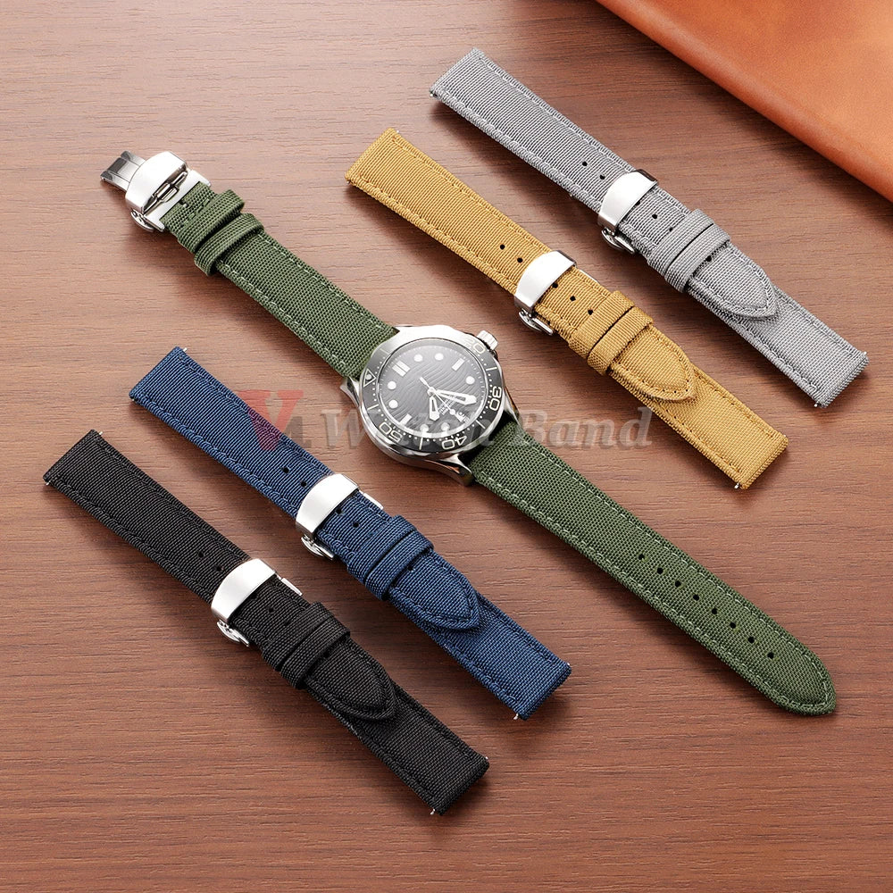 QuickRelease Nylon Watchband for Hamilton Military Sailcloth Watch Strap 20mm 22mm for Omega for Seiko Business Butterfly Buckle