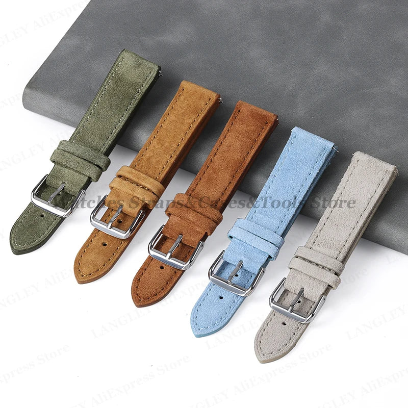 18mm 20mm 22mm Vintage Suede Leather Watchband for Samsung Galaxy Watch 5 4 3 45mm 40mm Cowhide Stitching Quick Release Bracelet