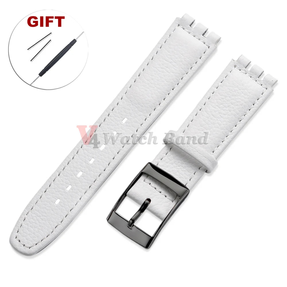 For SWATCH Watch Strap 17mm Genuine Cowhide Bracelet Calfskin Watch Band Men Women Waterproof Sport Replacement Watchband