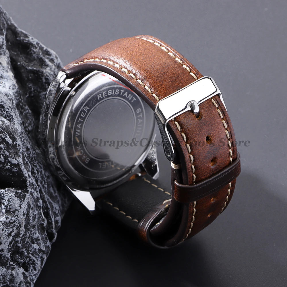 Vintage Oil Wax Leather Watch Strap 18mm 19mm 20mm 21mm 22mm for Huawei Watch GT4/GT3mm Quick Release Universal Men's Watchbands