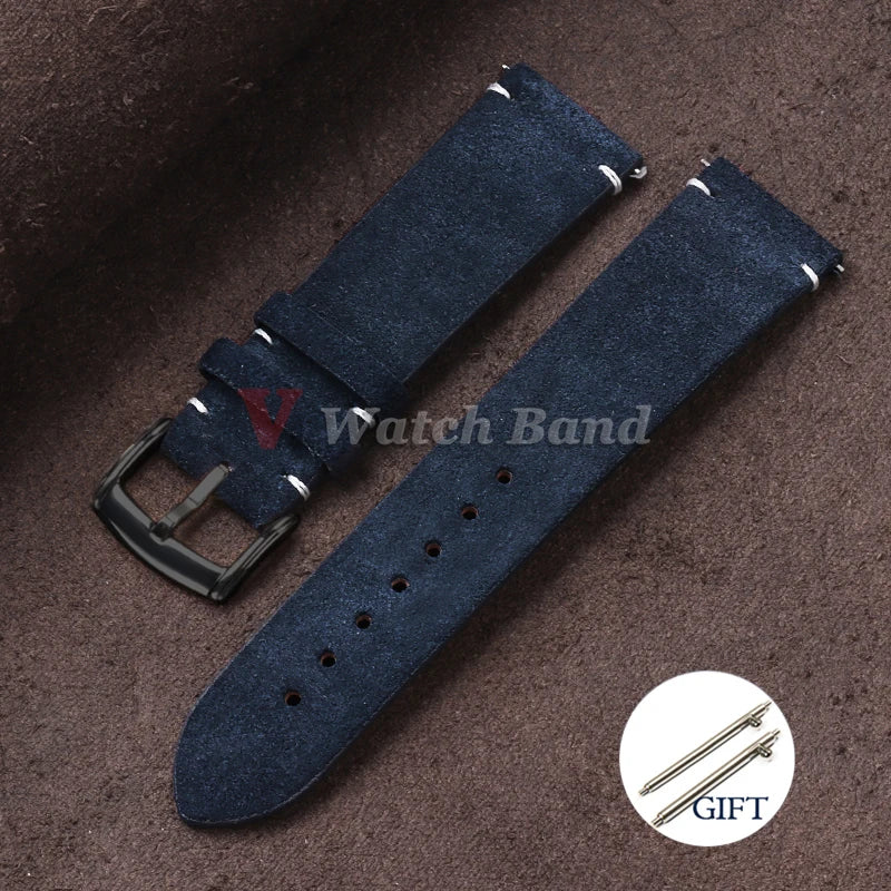 20mm 22mm Quick Release Watch Band Genuine Suede Leather Watch Strap Vintage Brown Grey Watchbands Wristband Men Accessories