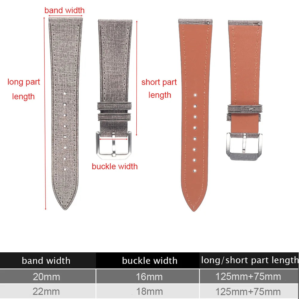 20mm 22mm Italian Leather Watch Strap Premium Handcrafted Linen Texture Tanned Babele Watchband Quick Release Retro Wristband