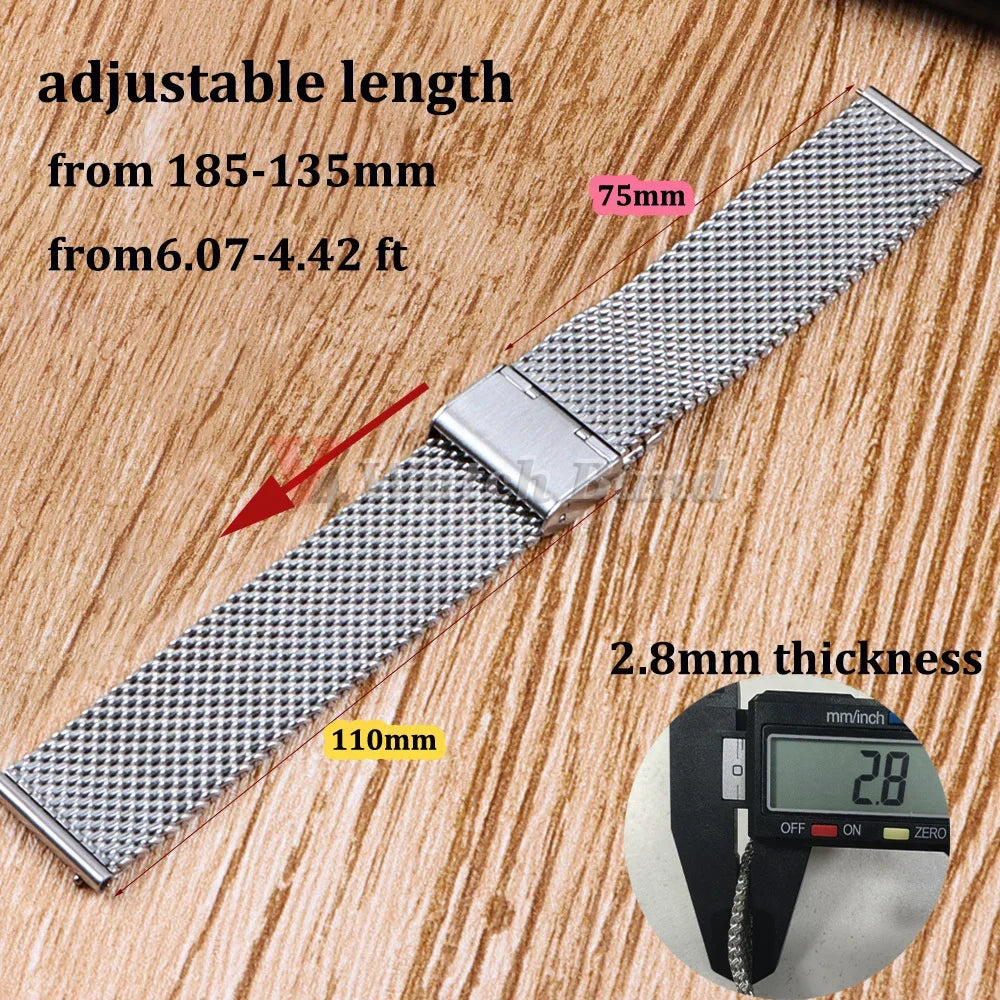 Quick Release Watch Band for DW Stainless Steel Bands for Seiko 1.0mesh Milanese Strap Universal  Wristbelt 18mm 20mm 22mm 24mm