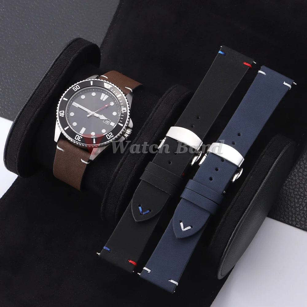 Watch Strap 18mm 20mm 22mm for Samsung Galaxy Watch 7/6/5/4 Butterfly Buckle Watchband Vintage Brown Quick Release Bracelets