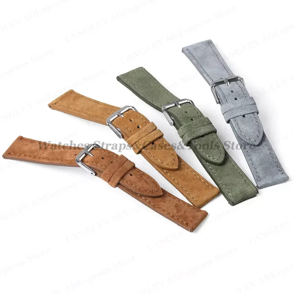 18mm 20mm 22mm Vintage Suede Leather Watchband for Samsung Galaxy Watch 5 4 3 45mm 40mm Cowhide Stitching Quick Release Bracelet