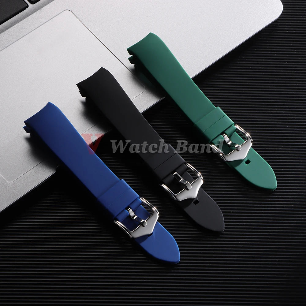 Soft Rubber Watch Strap Curved End 20mm 22mm for Rolex Green Water Ghost Silicone Watchband 18/19/21/24mm Bracelet MenSport Band