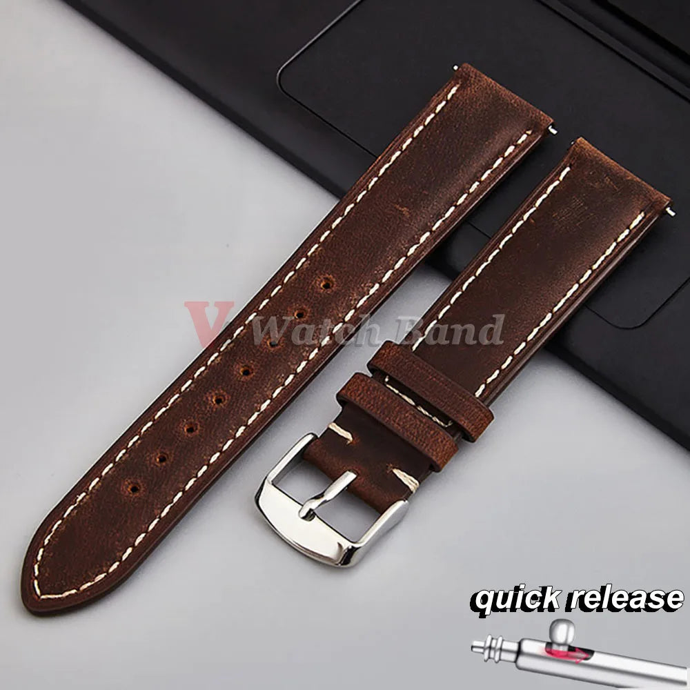 14/16/18/20/22/24mm Quick Release Watch Band MenWomen Watchband Genuine Leather Watch Strap Replacement Belt Vintage Brown Strap