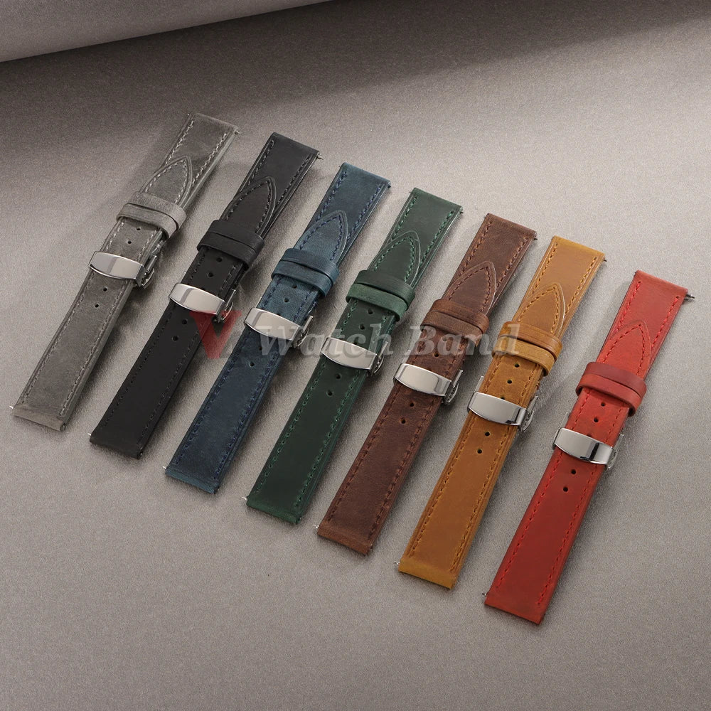 18/19/20/21/22/24mm Vintage Leather Watch Band Butterfly Buckle Stitching Cowhide Strap for Omega for Wrist Bracelet for Seiko