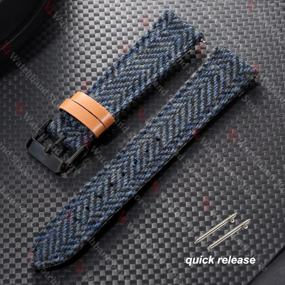 18mm 20mm 22mm Woven Tweed Fabric Strap Two-Sided Nylon Cowhide Watchband Quick Release Band Business Wristband Belt Accessories