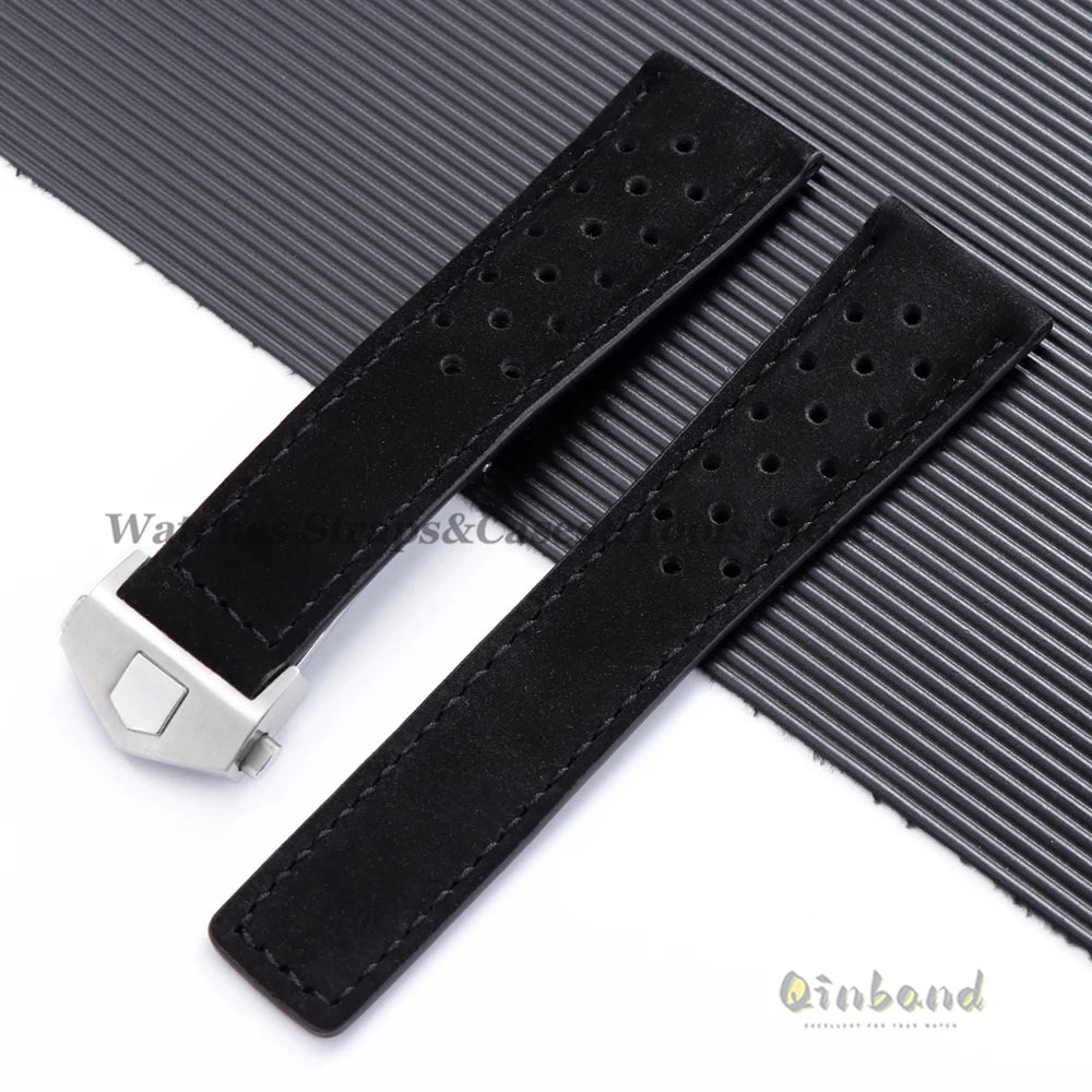 20mm 22mm 24mm Soft Genuine Cow Leather Watchband for Tag Heuer for Carrera Monaco Series Frosted Fold Buckle Men Women Straps