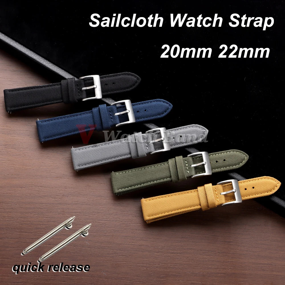 20mm 22mm Sailcloth Watch Strap Nylon Watchband Quick Release Waterproof Nylon Bracelet Two-Sided Canvas Band Sport Belt for Men