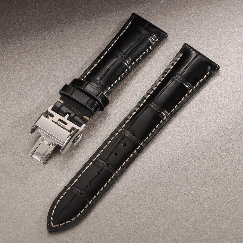 18mm 19mm 20mm 21mm 22mm Cowhide Watch Strap for Longines Replacement Bracelet Universal Metal Butterfly Clasp Wrist Band