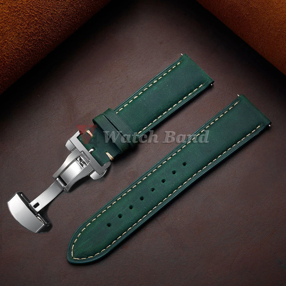 Genuine Calfskin Leather Band for Omega Business Watch Band for Seiko 14/16/18/20/22/24mm Butterfly Buckle Stitching Brown Strap