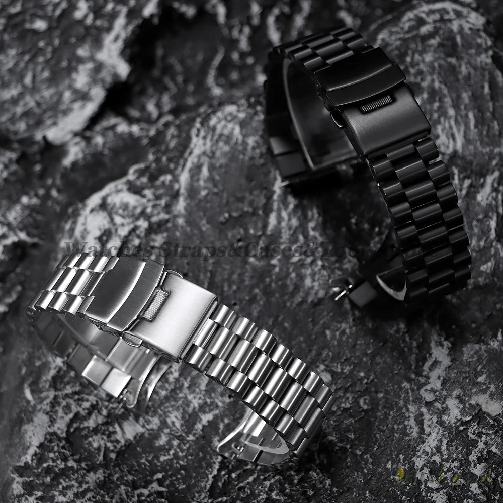 Luxury Curved Strap for Seiko SKX007 SKX009 Solid Stainless Steel Watch Band Three Beads 20mm 22mm Arc End Men Watch Accessories