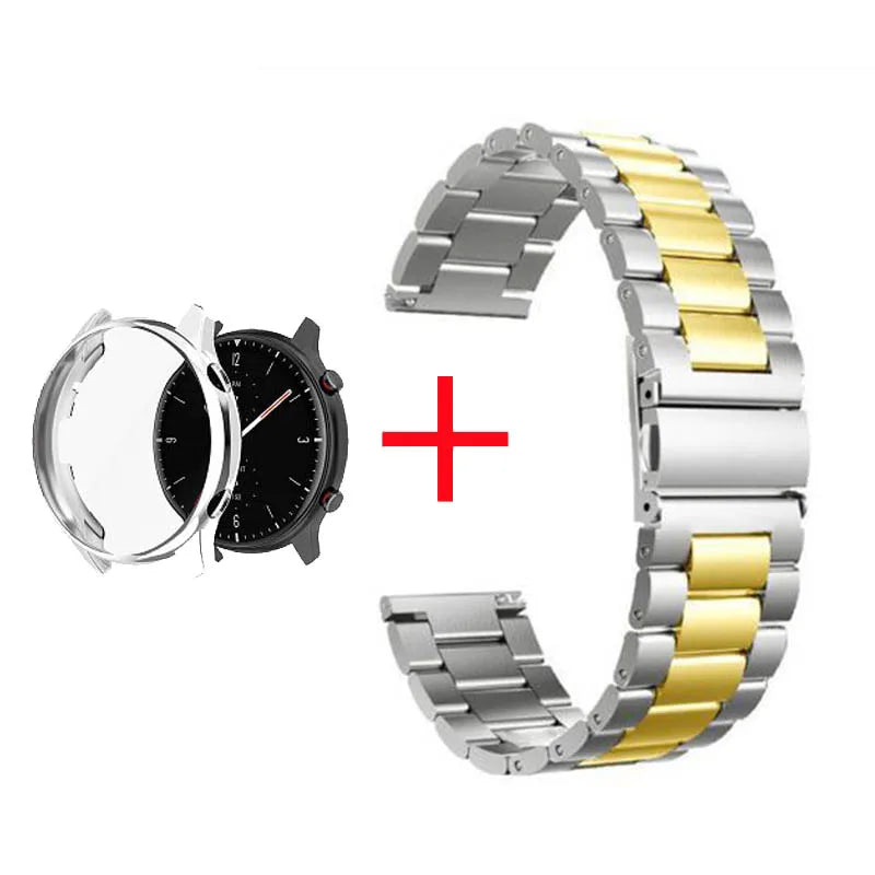 2 in 1 Case & Band For Amazfit GTR3 GTR 3 Pro Stainless Steel Strap Clear Protective Cover Bumper Set Smart Watch Accessories