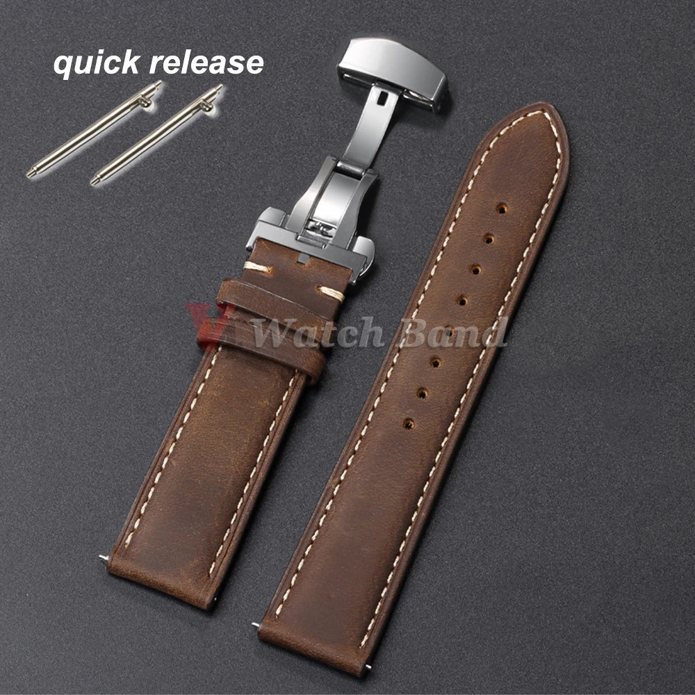 18/20/22mm Quick Release Genuine Leather Watch Strap for Rolex for Citizen Universal Bracelet for Omega Bands Butterfly Buckle