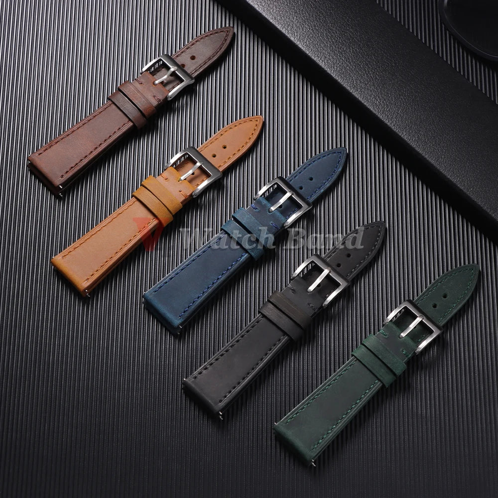 19mm 21mm Genuine Cowhide Leather Watchband for Omega Business Belt for Seiko 18mm 20mm 22mm 24mm Dark Brown Green Watch Straps