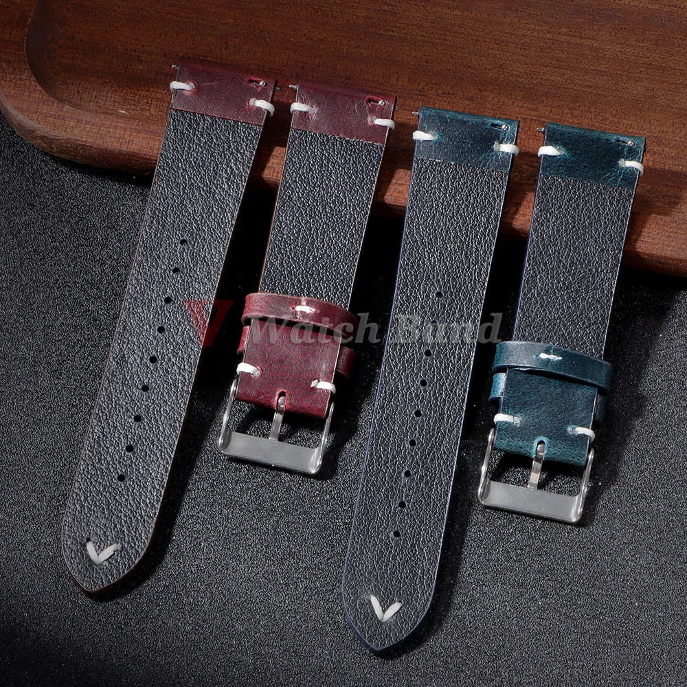 18mm 20mm 22mm Bracelet Quick Release Oil Wax Stitching Cowhide Strap for Omega for Seiko Vintage Leather Watch Band
