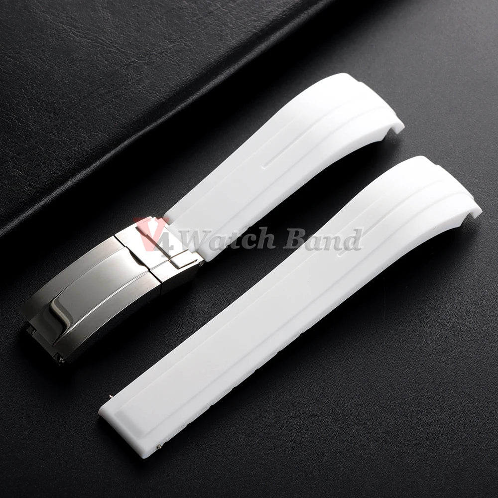 Arc Rubber Watchband 20 21mm 22mm for Rolex Daytona Yacht-Master Ultra Flexible Comfortable Silicone Folding Buckle Curved Strap