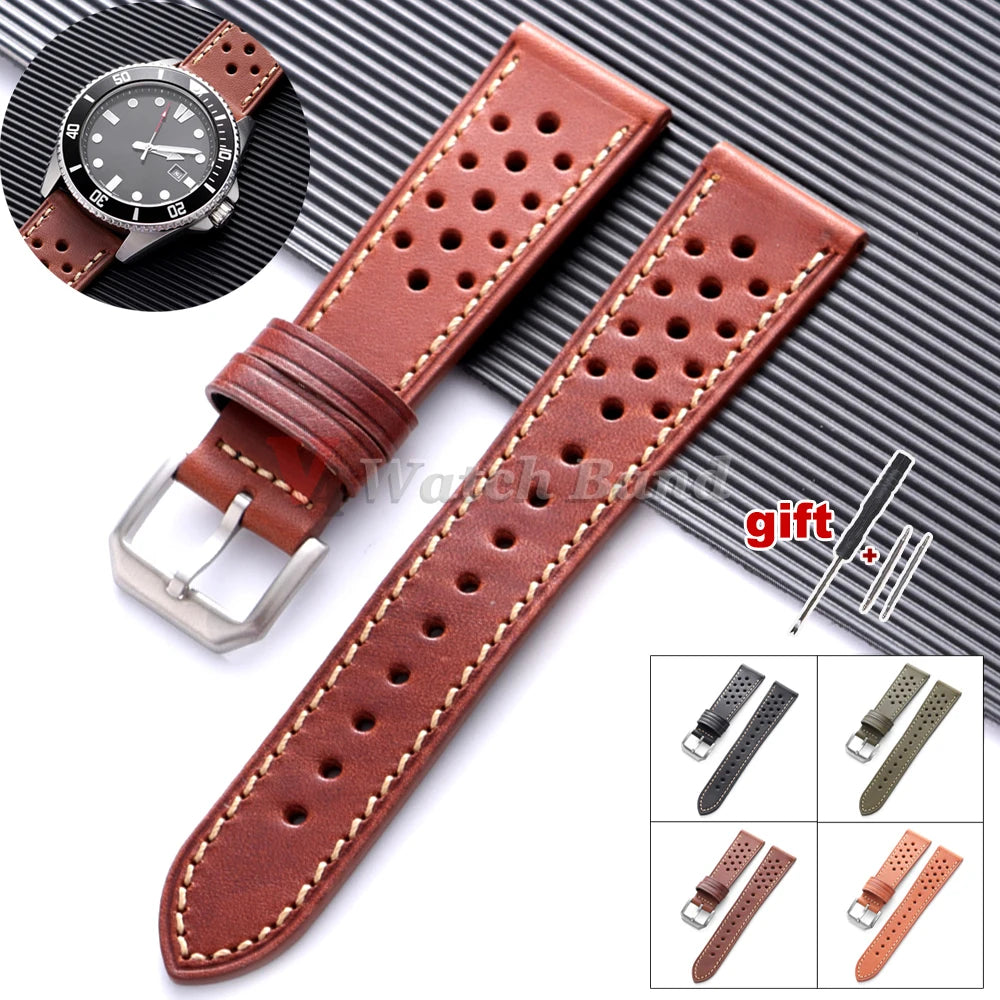 Dark Brown Watch Band Handcrafted Pueblo Italian Cowhide Strap for Omega Ventilated Design 20mm 22mm Men's Breathable Bracelets