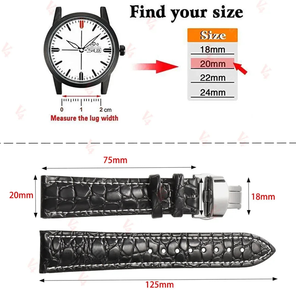 16/17/18/19/20/21/22/24mm Leather Straps Crocodile Pattern Cowhide Business Watch Band Universal Men Women Bracelet Wrist Belt