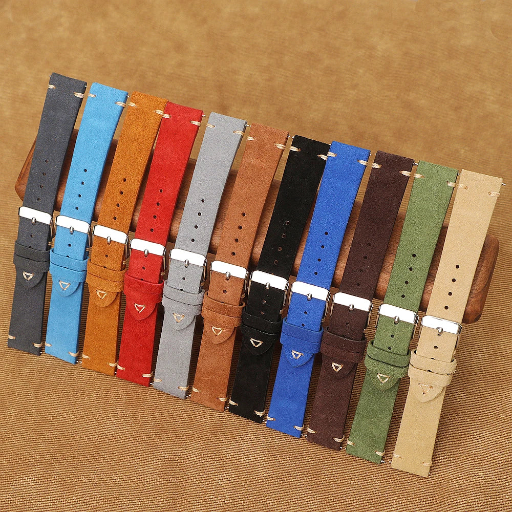 Suede Leather Strap for Seiko Watch Band Vintage Bracelaet Handmade Stitching Wristband 18mm 19mm 20mm 21mm 22mm 24mm Wristbelt