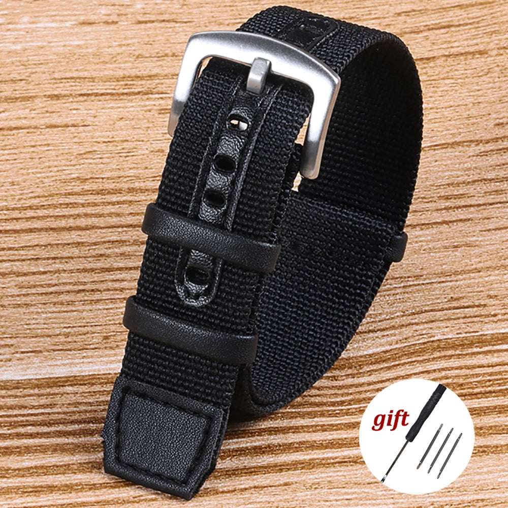 Canvas Durable Nylon Patch Leather Straps for Rolex Watchband for Omega Watch Bracelet for Seiko Replacement Wristband 20mm 22mm