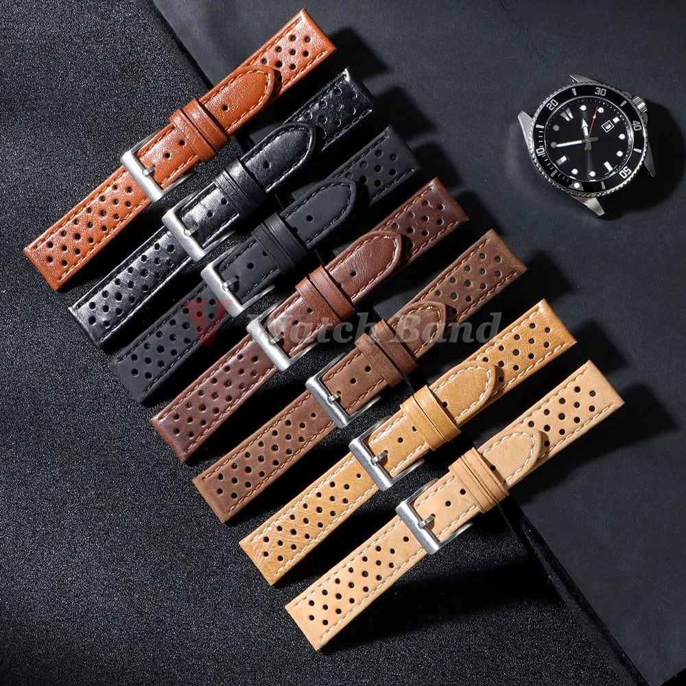 Genuine Cowhide Leather Strap for Samsung Galaxy Watch 6 5 4 Soft Breathable Retro Wristband for Seiko 20mm 22mm 18mm Bracelet