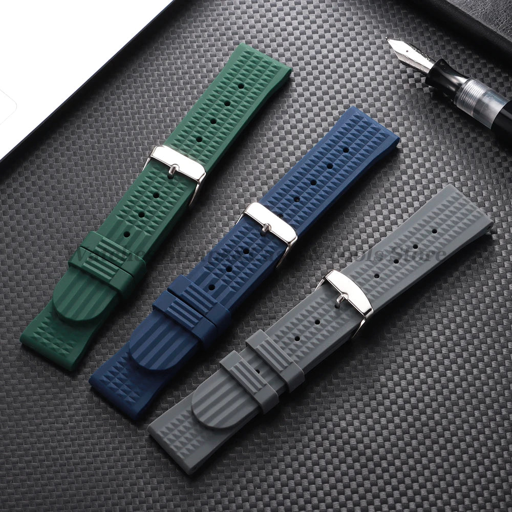 Soft Rubber Waffle Watch Band 20mm 22mm for Seiko for Rolex Water Ghost Sport Silicone Wristband Men's Replacement Strap Premium