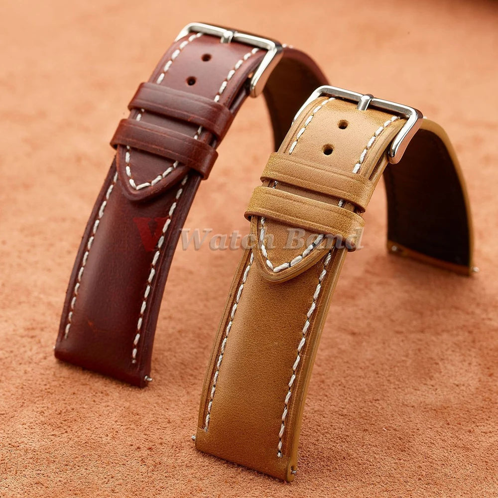 Vintage Oil Wax Strap 18mm 20mm 22mm for Omega Stitching Band for Seiko Quick Release Watch Accessories