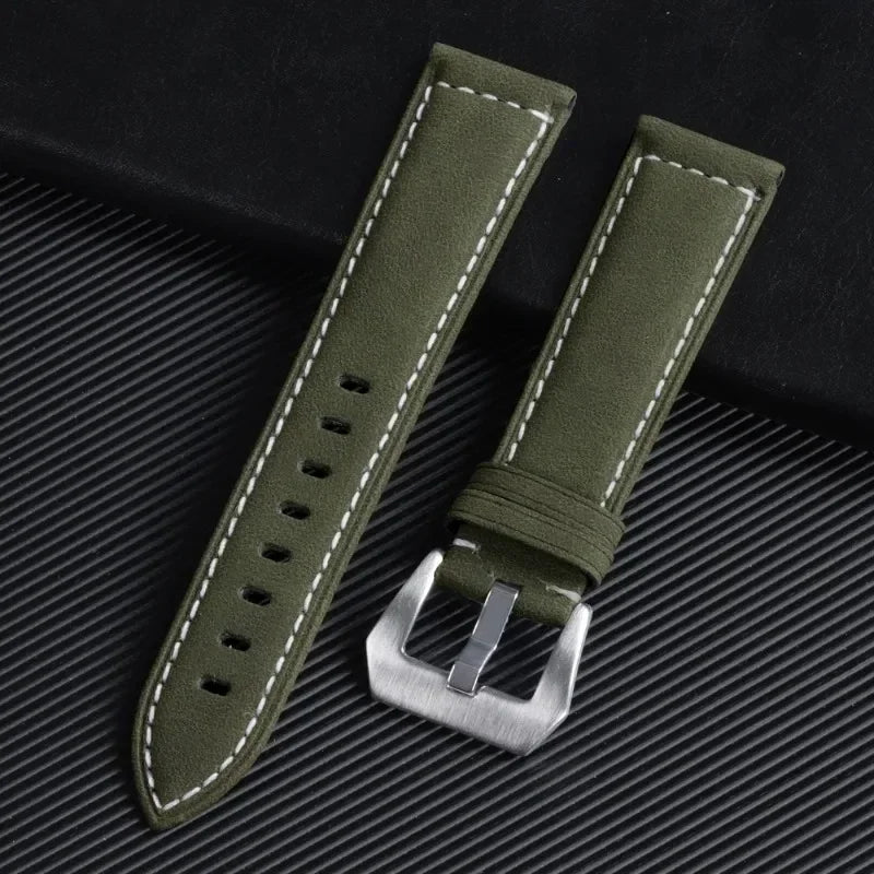 18mm 20mm 22mm 24mm Genuine Leather Watchband for Panerai Sport Wristband Vintage Matte Polished Watch Strap Blue Brown Bracelet