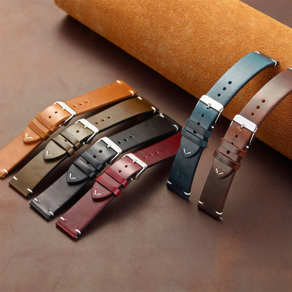 18/19/20/21/22/24mm Oil Wax Genuine Calfskin Leather Strap for Omega Business Stitching Watch Band for Seiko Butterfly Buckle