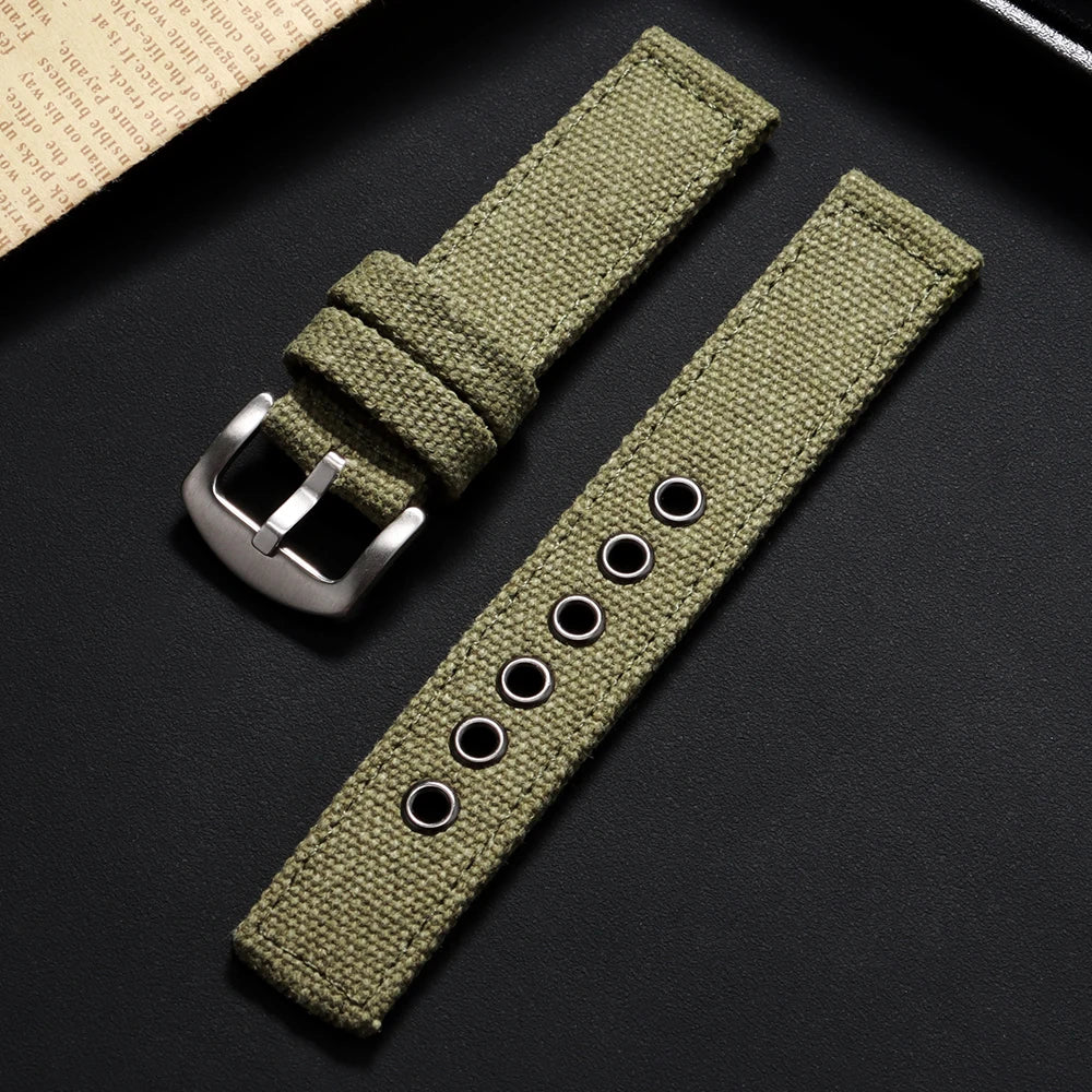 Canvas Nylon Watch Strap 20mm 22mm 24mm for Panerai for Omega Army Green Men Women Watch Bracelet Steel Hole Military Watchband
