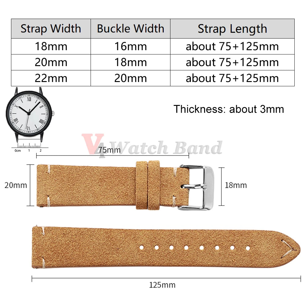19mm 21mm 20mm 22mm 14mm 16mm 18mm Watch Band Calfskin Wristband Quick Release Soft Suede Strap Bracelets Women&Men Accessories