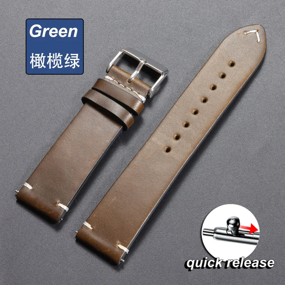 18mm 20mm 22mm 19mm 21mm 24mm Vintage Oil Wax Leather Watchband Wristband Stitching Cowhide Strap for Omega for Seiko Watch Band