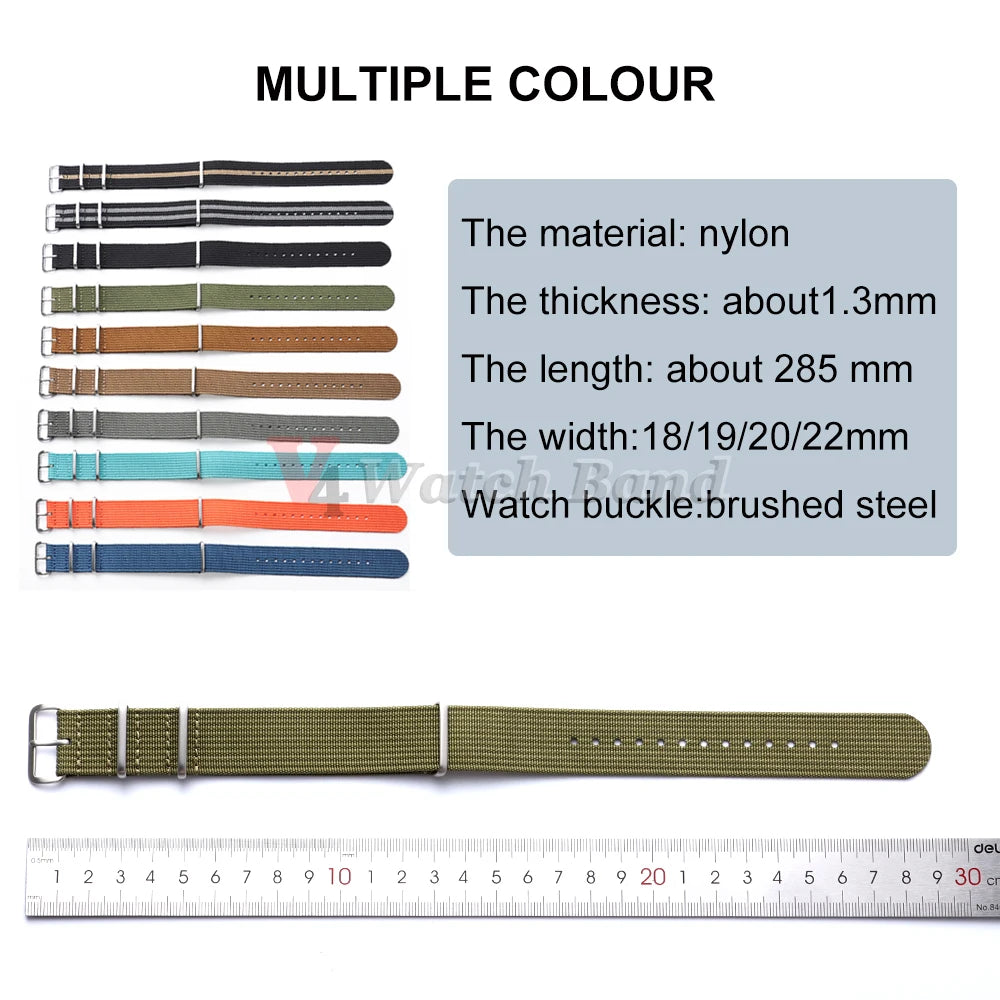 19mm 18mm 20mm 22mm Nylon Watch Strap Brown Green Band Military Casual Watchband for Seiko Army Sport Bracelet Replacement Belts
