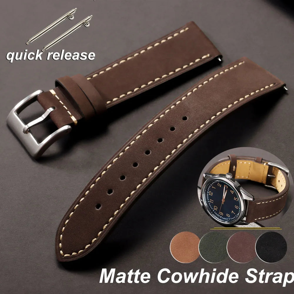 Genuine Cowhide Leather Strap for Samsung Galaxy Watch 6 5 4 Soft Breathable Retro Wristband for Seiko 20mm 22mm Wrist Bracelet