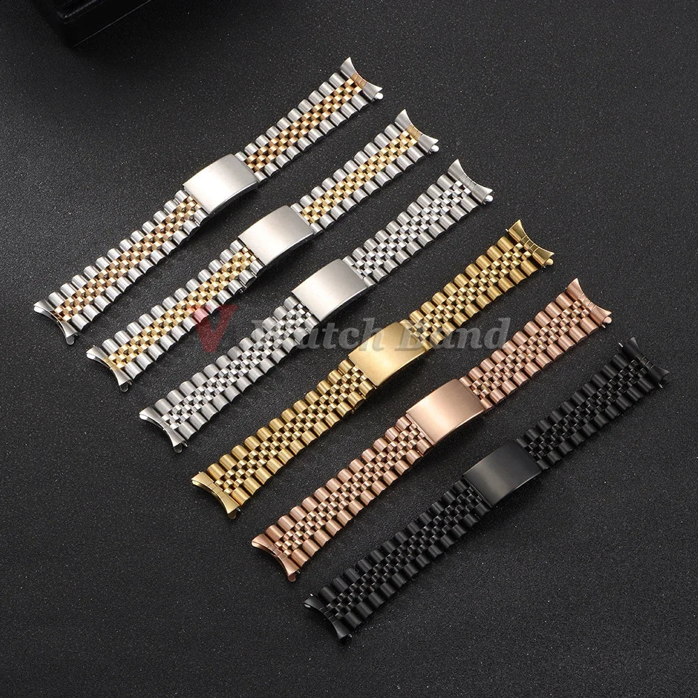 Curved End Stainless Steel Watch Bands 19mm 20mm 21mm for Rolex DATEJUST for Jubilee Solid Strap Bracelet Men Woman Watchband