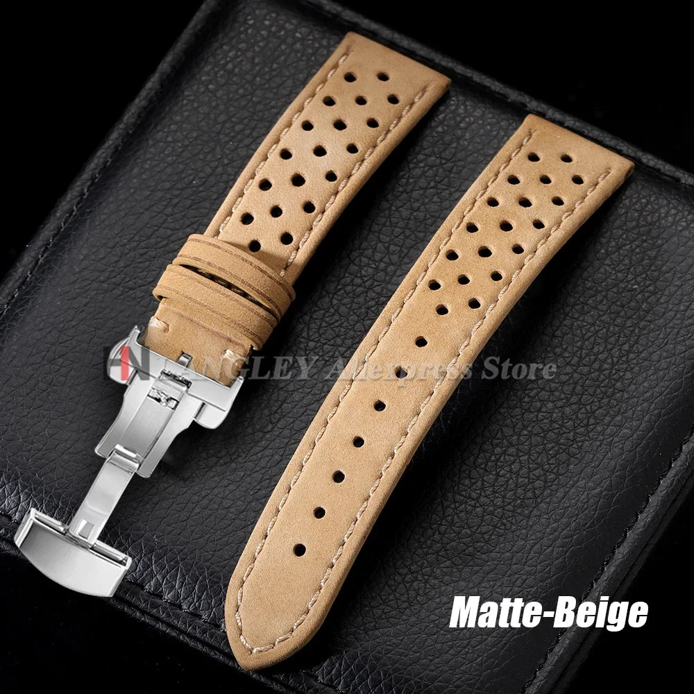 Genuine Calfskin Leather Watchband for Omega Business Wrist Band for Seiko 22mm 20mm 18mm Butterfly Buckle Breathable Men Straps