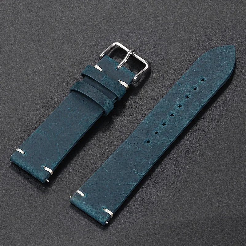 Stitching Cowhide Strap for Omega for Seiko 18/19/20/21/22/24mm Wrist Bracelet Vintage Brown Leather Watch Band Butterfly Buckle