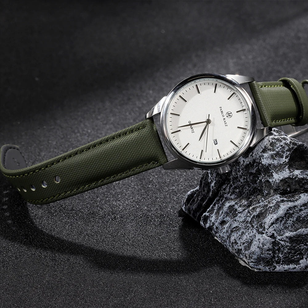 18mm 20mm 22mm Sailcloth Nylon Leather Watchband for Omega Business  Band for Seiko Butterfly Buckle Stitching Green Blue Strap