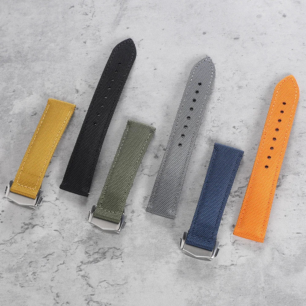 Deployant Sailcloth Watch Strap 20mm 22mm Two-Side Waterproof Nylon Quick Release With Folding Buckle Watch Band for Omega