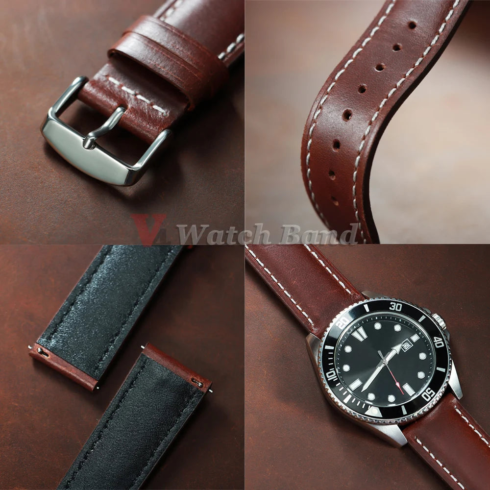Retro Oil Wax Genuine Leather Watchband Quick Release Calfskin Strap for Seiko 18 20 22mm Wristband for Rolex Watch Accessories