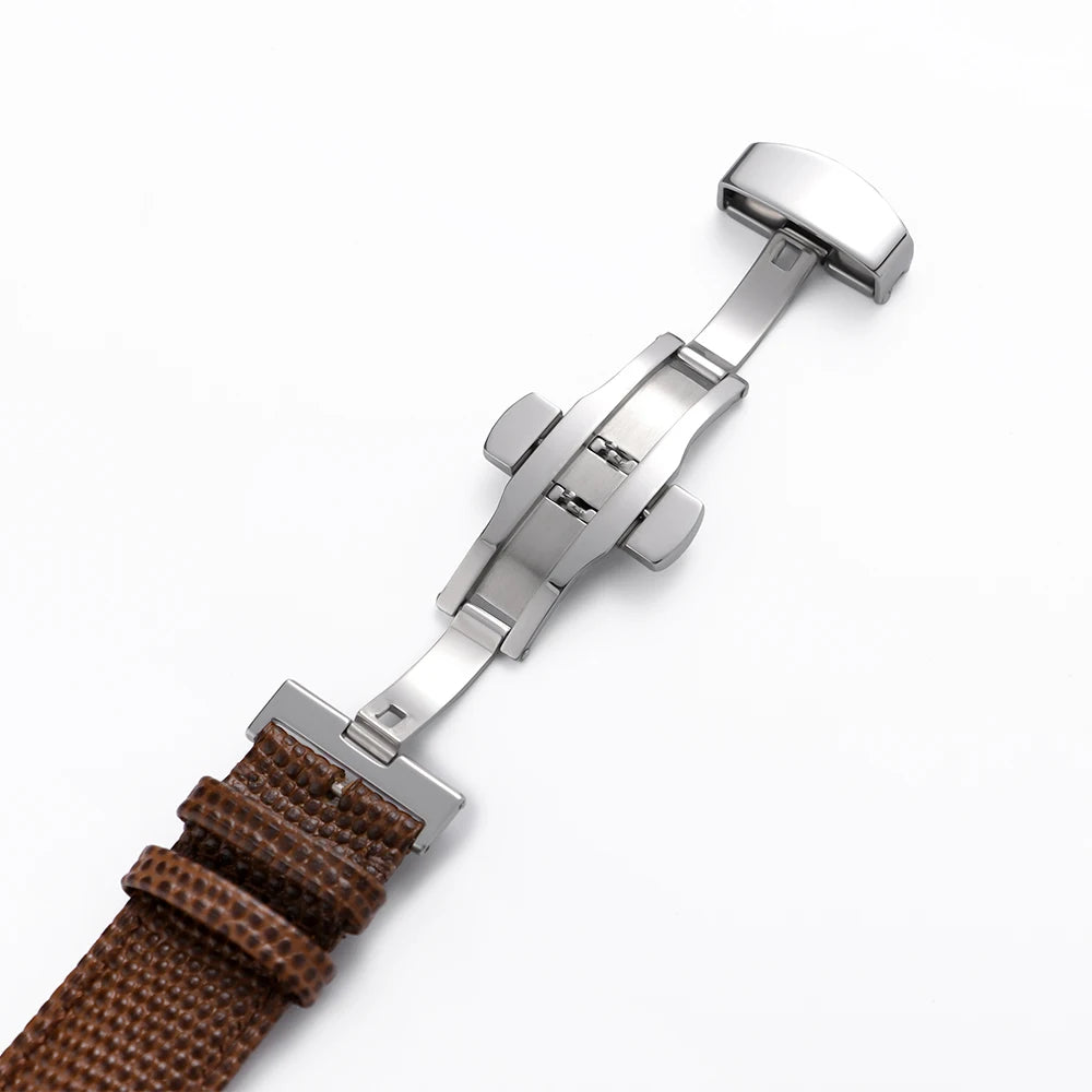 Cowhide Watch Strap 14/15/16/18/19/20/21/22mm Men Bracelet Butterfly Buckle Lizard Pattern Leather Watchband for Seiko for Omega